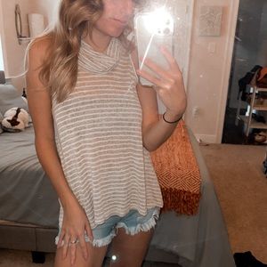 Hippie Rose Stripped Turtle-Neck Tank